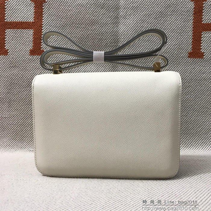 HERMES愛馬仕 H空姐包 進口原廠EP皮 頂級蜜蠟製作 街拍必備單品 奶昔白金銀 單肩斜挎包  Ama1574